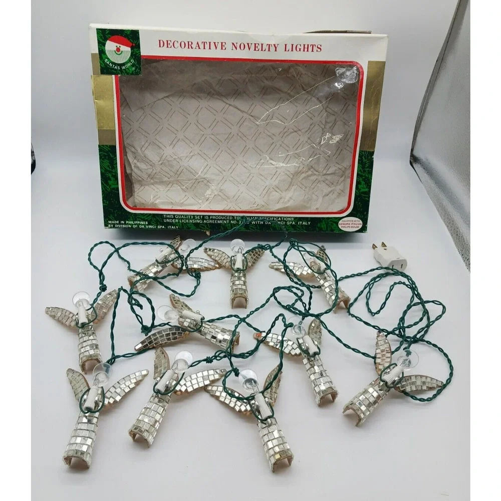 VTG Santa's World Novelty Angel Hanging Christmas Lights Mirrored Disco Acrylic